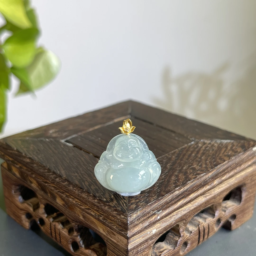 JCW31-31 天然翡翠缅甸A货 18K扣头佛公