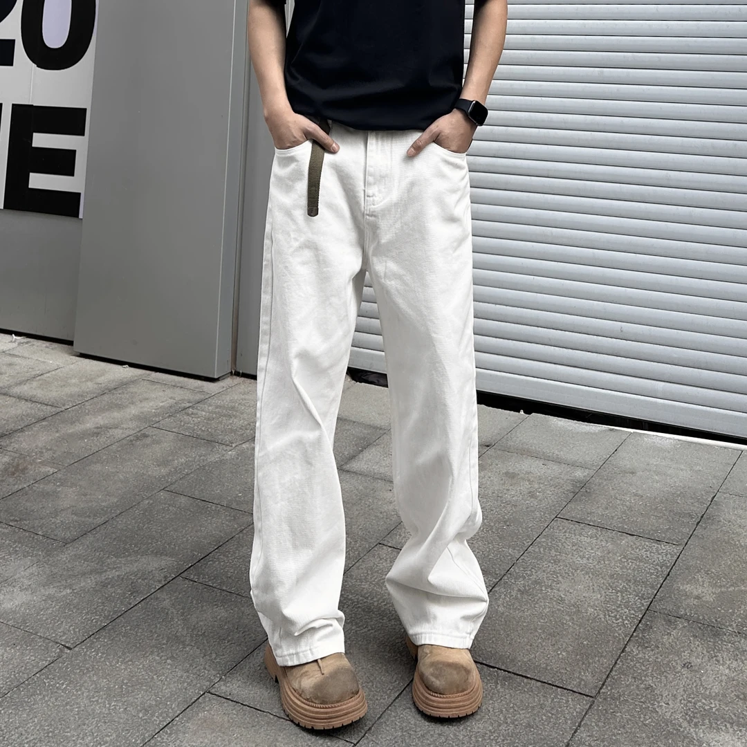 QUALCOMM美式秋冬cleanfit白色直筒牛仔裤阔腿百搭慵懒显瘦长裤子