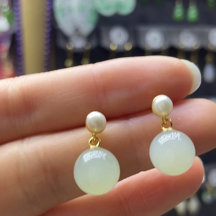 和田玉银S925镶嵌耳饰