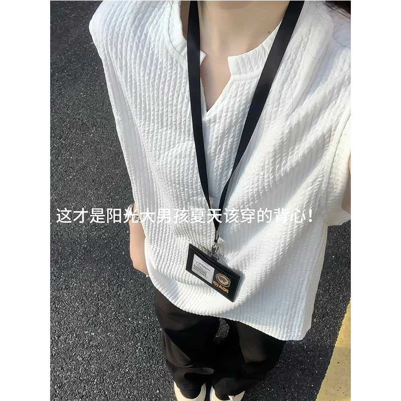 美式凉感V领无袖t恤夏季潮牌冰丝背心男夏外穿高级感痞帅运动汗衫