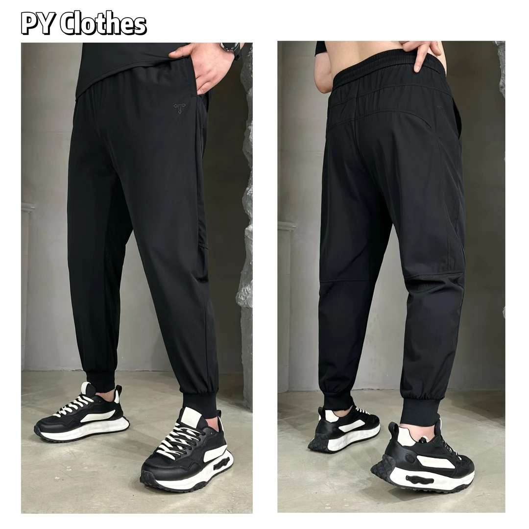 胖语大码男装 2025夏季新款百搭简约速干黑色休闲小脚裤99705#S