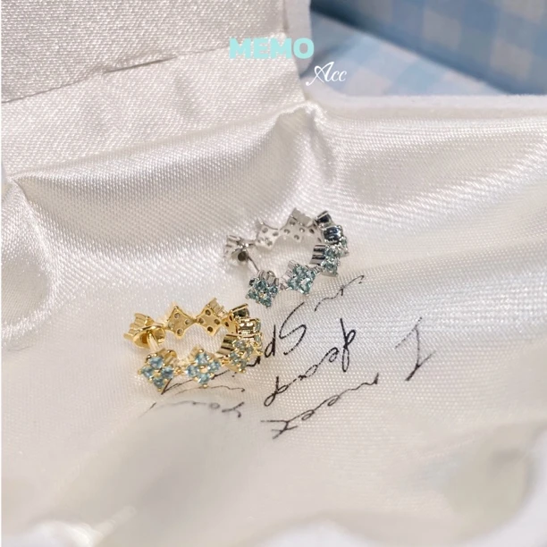 铜合金锆石耳饰 E341 四叶薄荷 帕绿四叶草设计感百搭直针耳圈