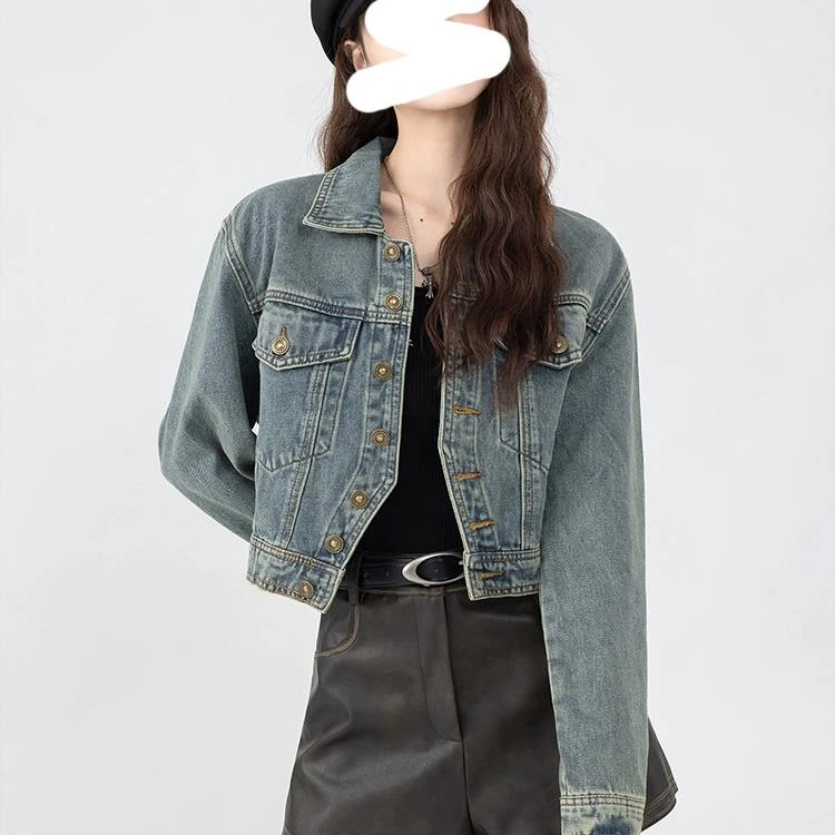 美式复古牛仔外套女春秋2025新款小个子休闲宽松百搭短款夹克上衣