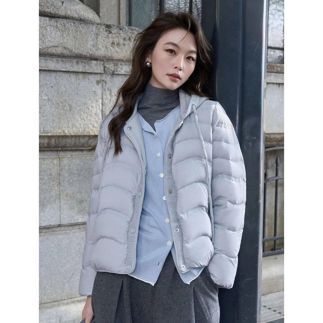 CKOUCCOO/扣蔻90白鸭绒针织连帽排骨羽绒服女新款小个子保暖外套