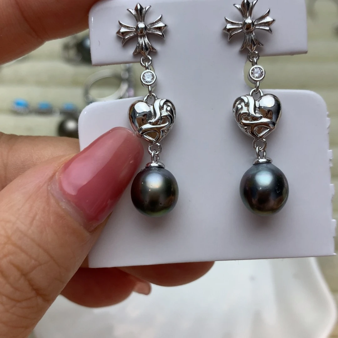 银S925镶嵌海水珍珠耳饰