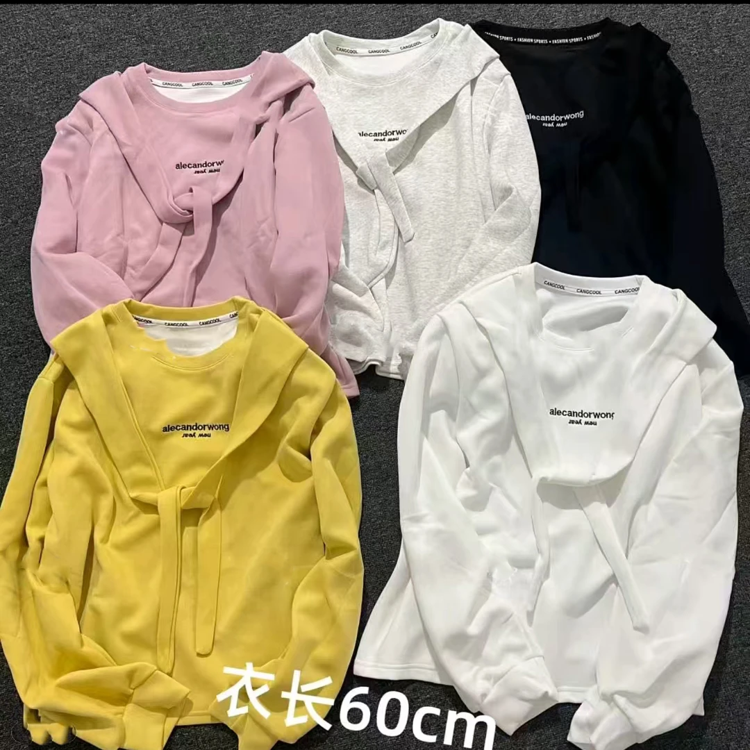 圆领长袖休闲风净版纯色披肩字母卫衣秋冬季女士打底衫宽松