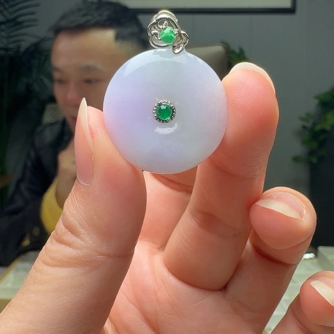 翡翠银S925镶嵌吊坠(不含链)天然