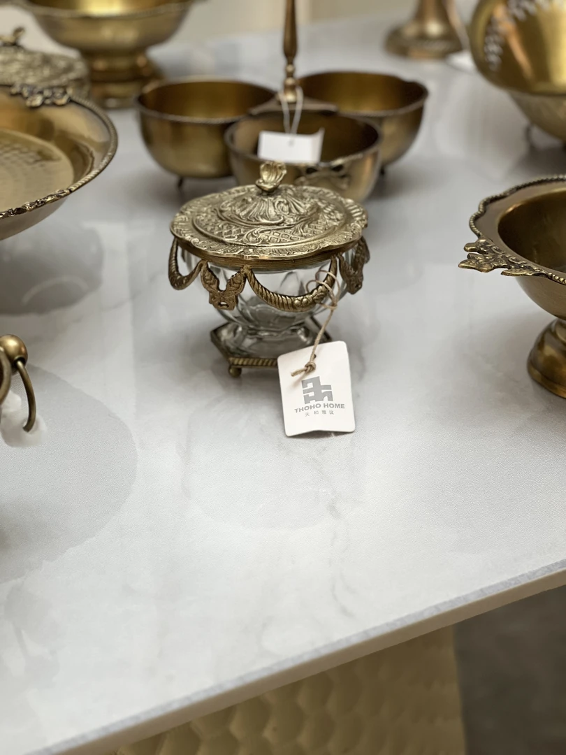 黄铜加玻璃带盖宫廷法式点心盘手工欧式复古果酱盘家用轻奢