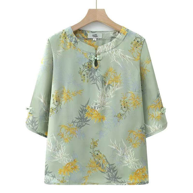 9221-夏季中国风装中袖衣服宽松女装薄款百搭两件套【A仓A7一2一1】