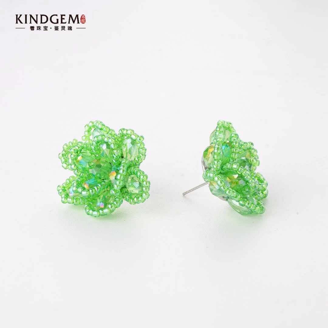 铜合金锆石耳饰 轻奢清新绿色个性花花时尚耳环 AS67XAPC-25113