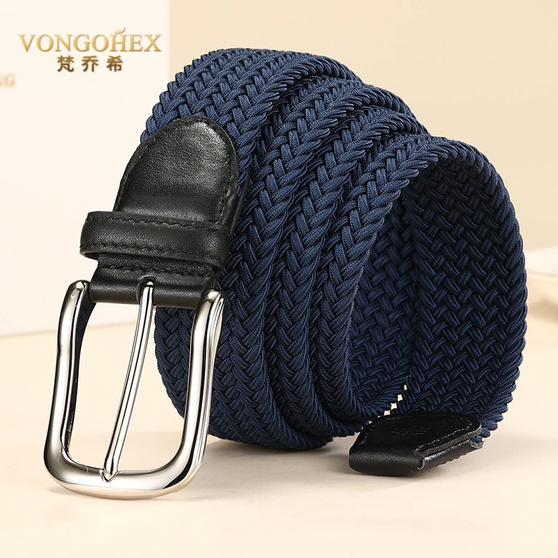 VONGOHEX休闲编织皮带男运动高尔夫腰带女帆布无孔针织松紧布裤带