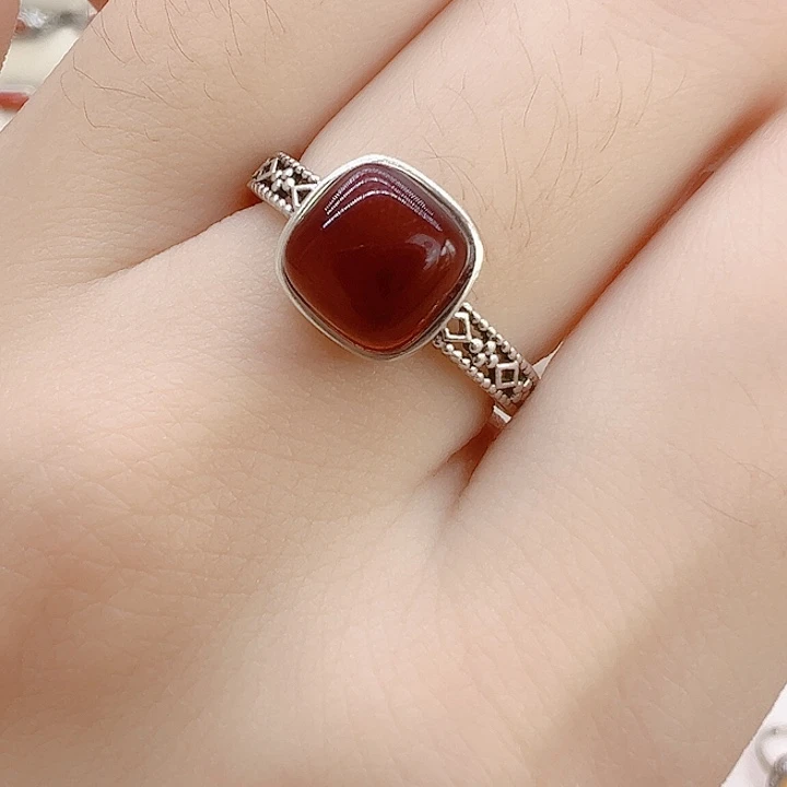 血珀银S925镶嵌戒指