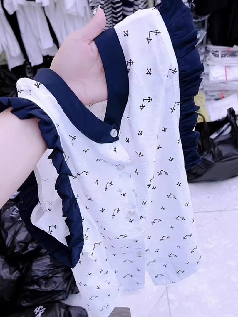 韩系显瘦百搭洋气减龄时尚气质白色上衣女2025夏季木耳边无袖小衫