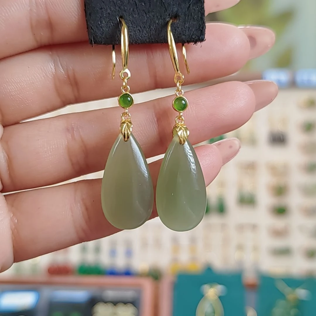 银S925镶嵌和田玉耳饰