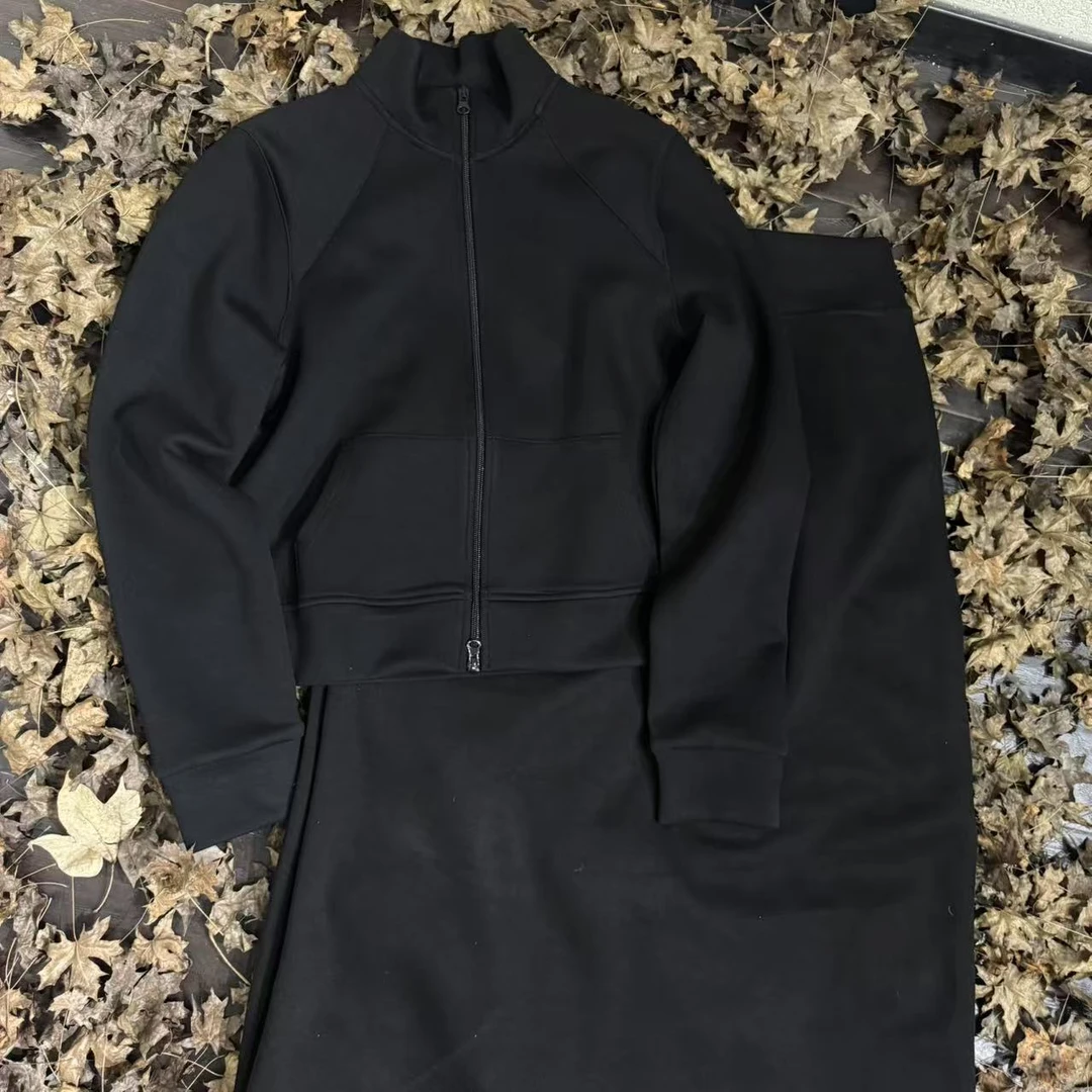 【 雨•美 推荐 】2525黑色立领拉链时尚裙套装