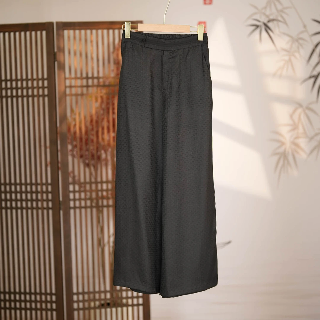 【燕支】YS1011复古提花松紧腰阔腿直筒 裤子