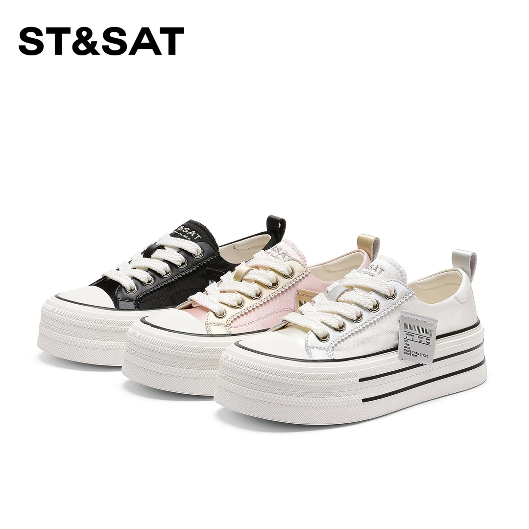 St&Sat/星期六休闲鞋女2025新款流行厚底板鞋透气流行增高帆布鞋