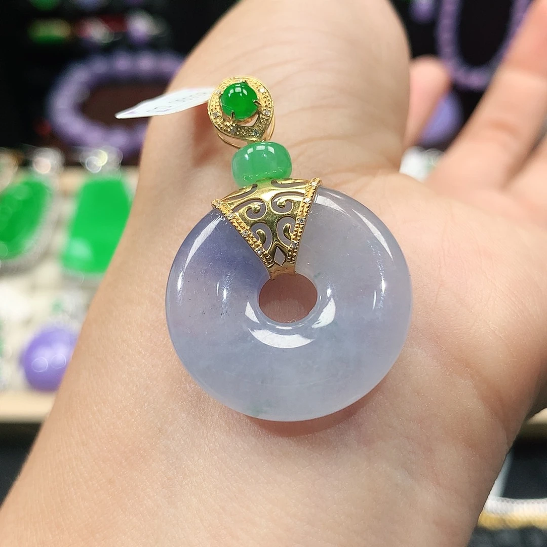 翡翠18K金镶嵌吊坠(不含链)