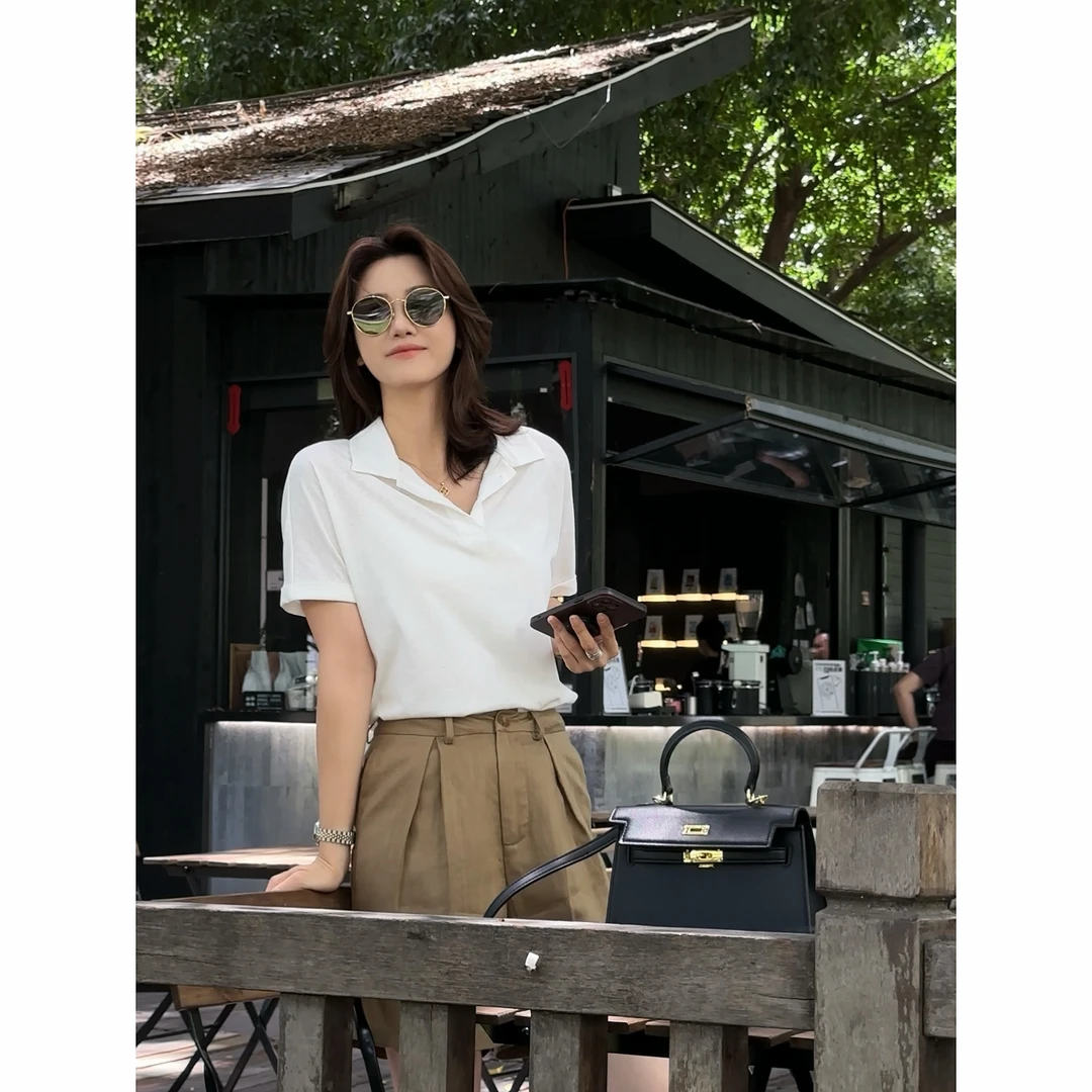 REALNEEI【独白】极简设计感休闲显瘦百搭棉感Polo领短T恤12142