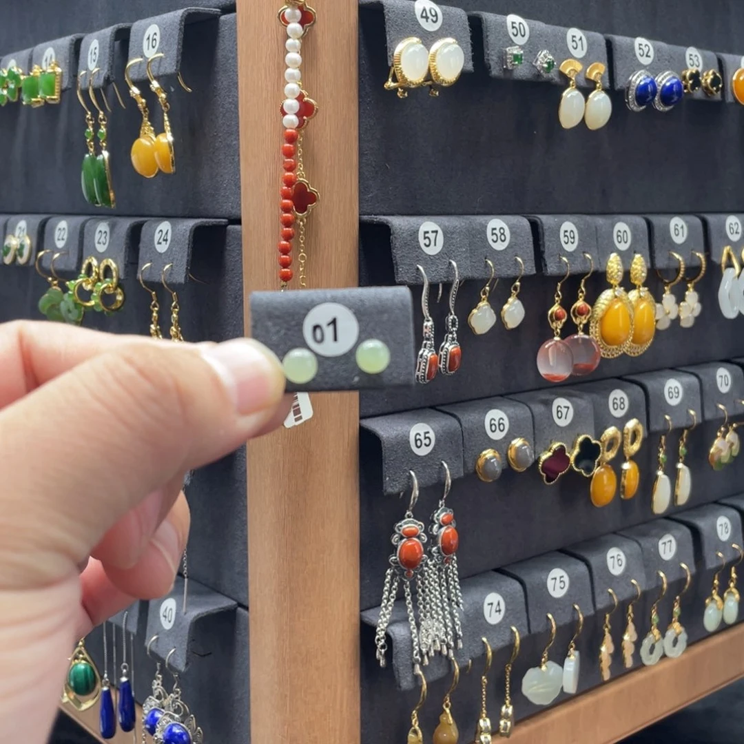 和田玉银S925镶嵌耳饰001号