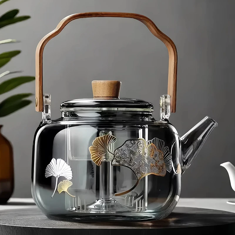 围炉煮茶壶透黑提梁壶玻璃电陶炉煮茶器炭火炉烧水蒸煮一体泡茶壶