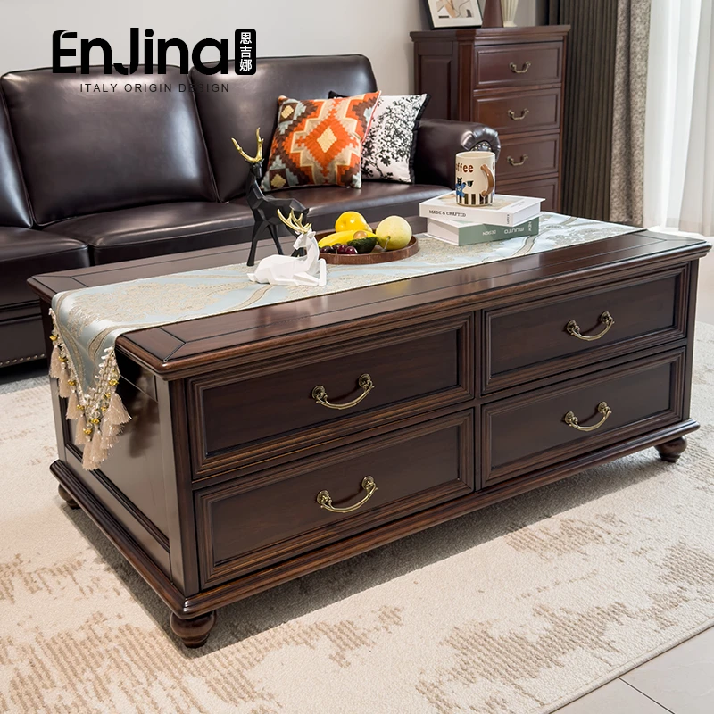 恩吉娜美式茶几客厅长方形家用简约新中式法式轻奢雕花八抽茶几