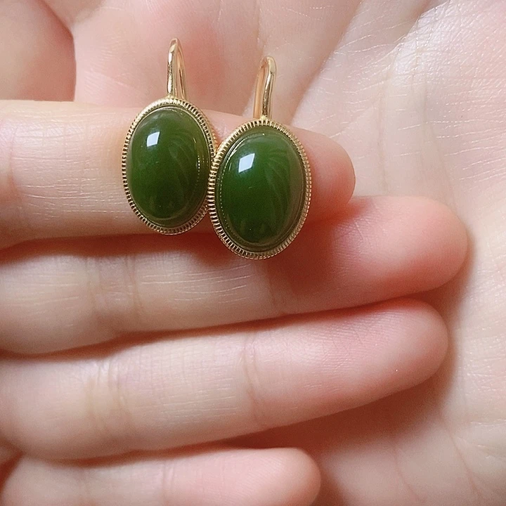 和田玉银S925镶嵌耳饰