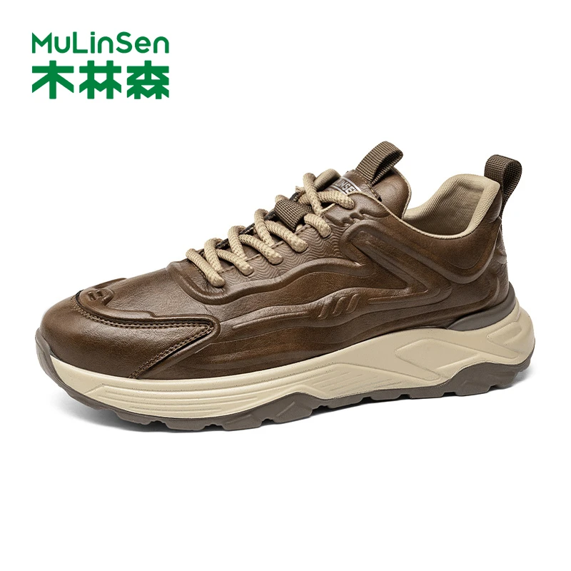 木林森2025春季休闲运动鞋男士厚底减震防滑时尚百搭公狼男鞋潮鞋