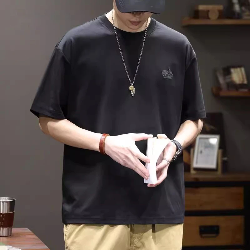 LEIGHZ/雷茨短袖t恤男士夏季新款日系潮牌上衣宽松圆领五分袖体恤