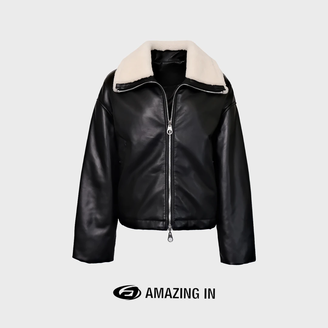 AMAZING IN “格调”秋冬羊羔毛领皮衣短外套 A23828-QPZL94PY001