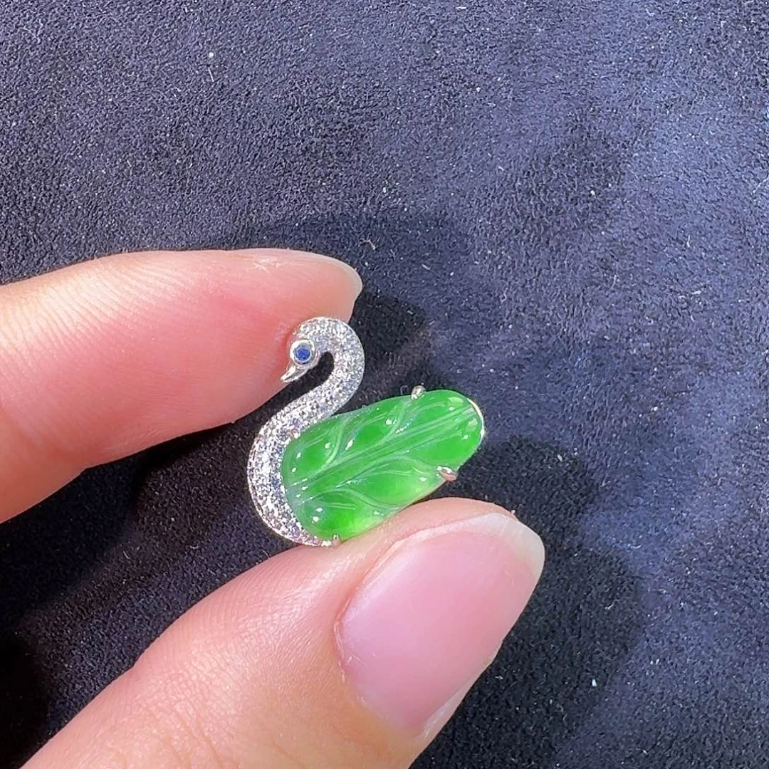 吊坠(不含链)银S925镶嵌翡翠天鹅