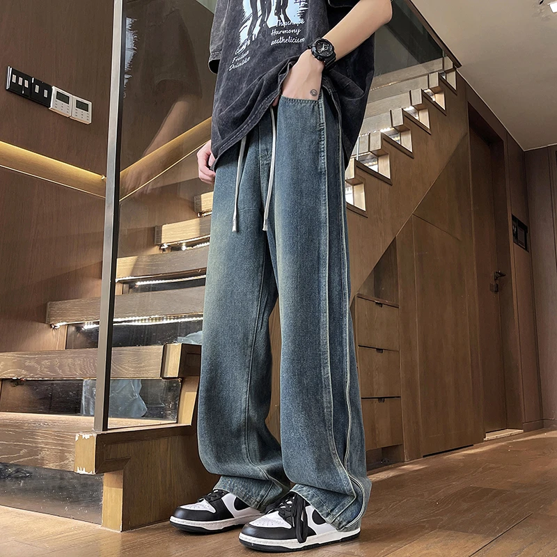 2025春秋新款直筒牛仔裤初高中学生宽松休闲裤青少年复古潮流长裤