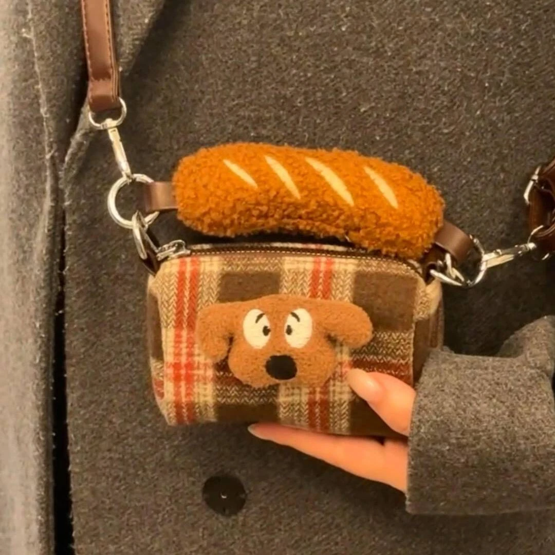 ONE 秋冬新款单肩包女百搭便携迷你包时尚格纹圆筒包可爱格子包