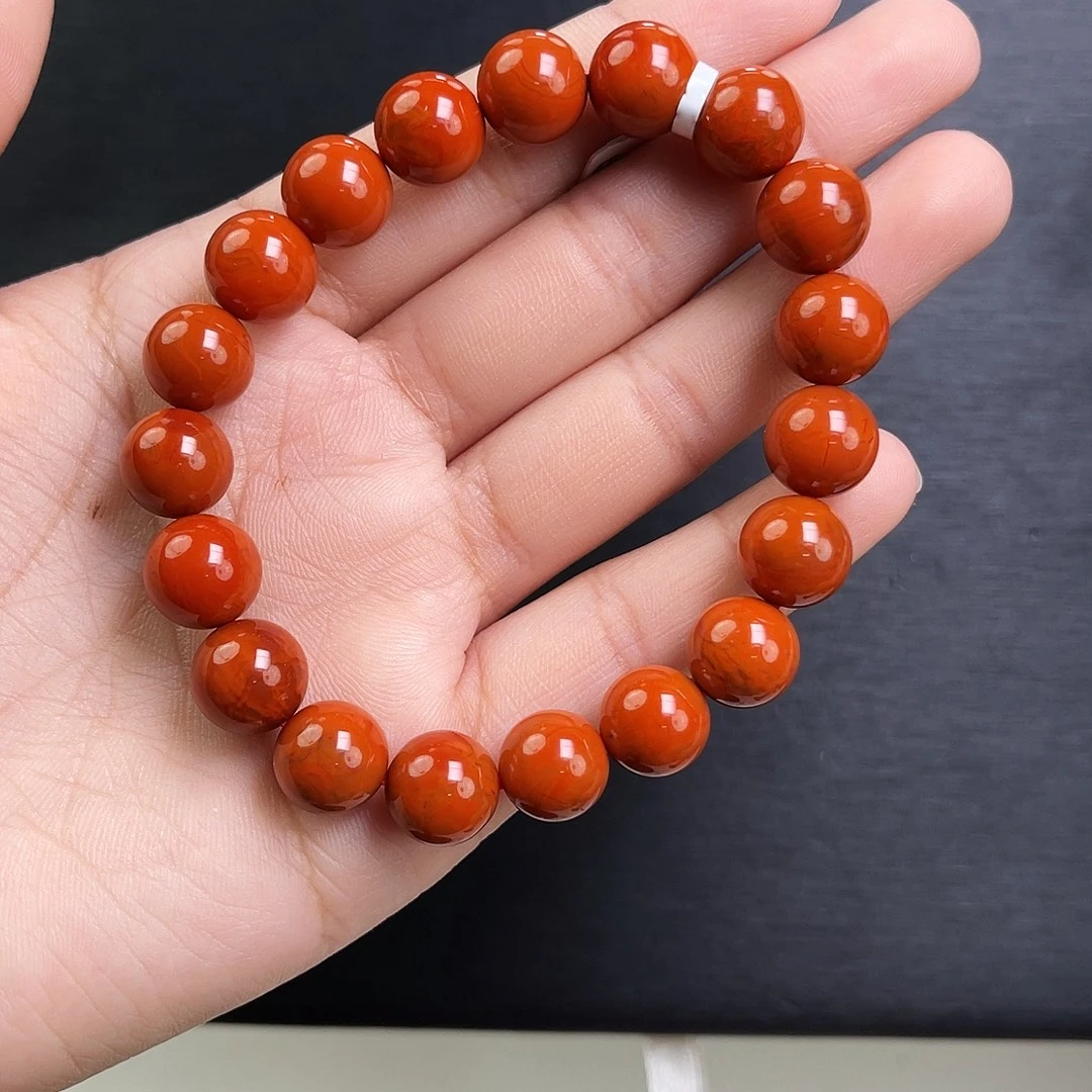 南红玛瑙未镶嵌手链瓦西柿子红火焰满肉10mm