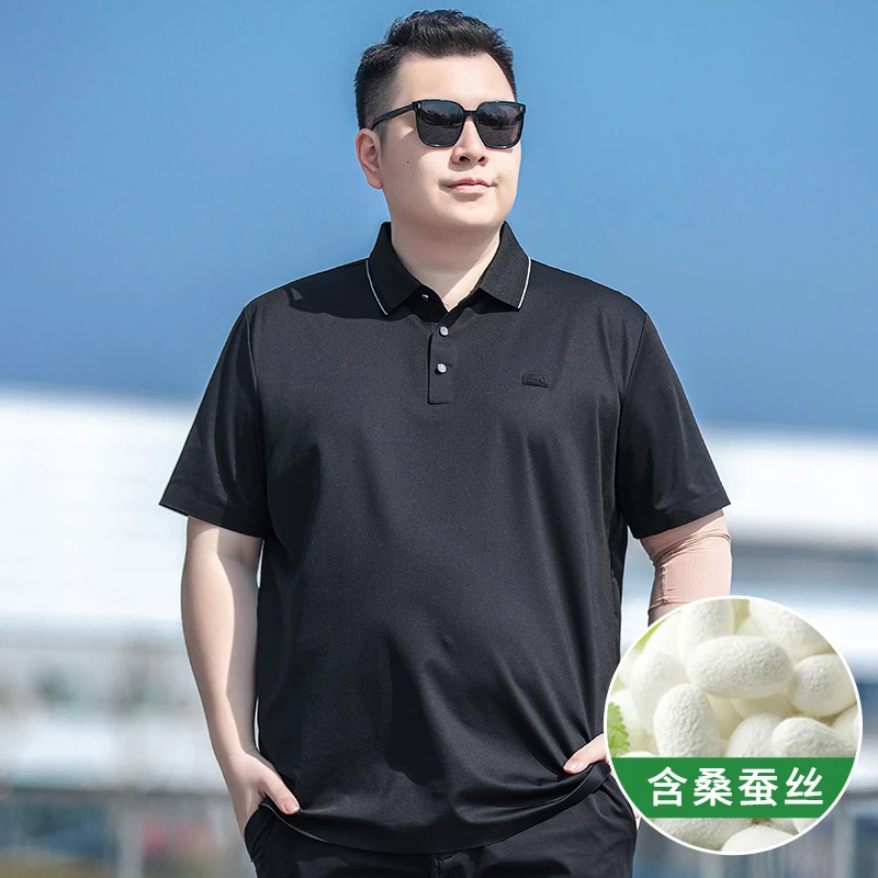 莫代尔冰丝短袖翻领体恤男士加大号夏季免烫胖子大码桑蚕丝polo衫