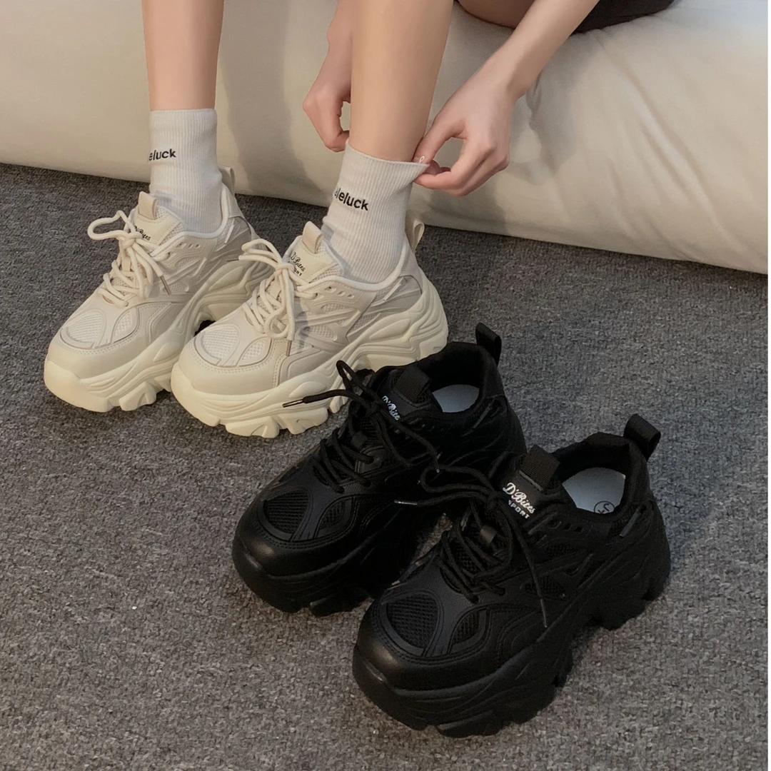现货贾不假女厚底运动鞋2025年新款百搭学生时尚增高休闲老爹鞋子
