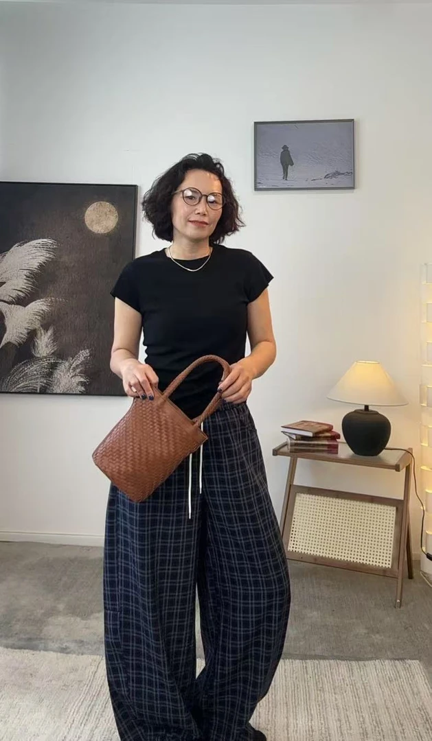 百搭格子夏季直筒裤格子裤长裤