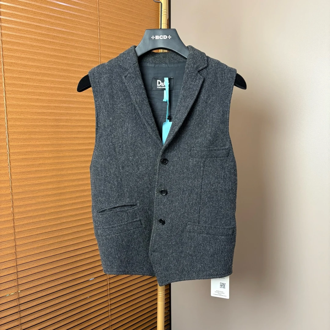 99新 maje (zz7) DG 黑灰羊毛西服马甲 46码 fg208323