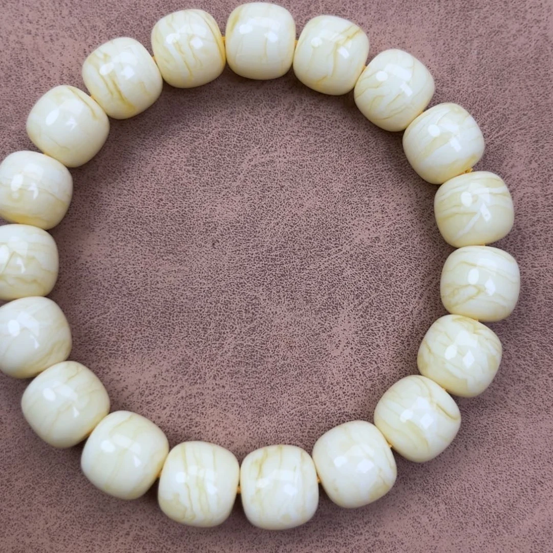 蜜蜡未镶嵌手串俄料同料瓷白金纹虎皮12*11.2腕口18+