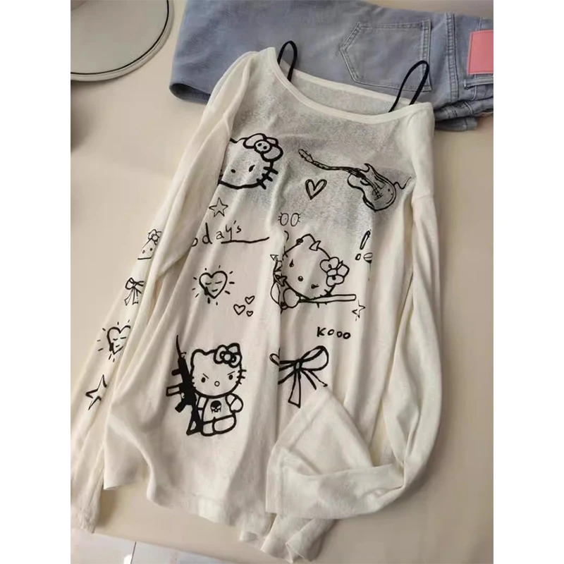 FOPJ慵懒薄款2025夏季T恤新款宽松休闲字母印花防晒罩衫上衣长袖