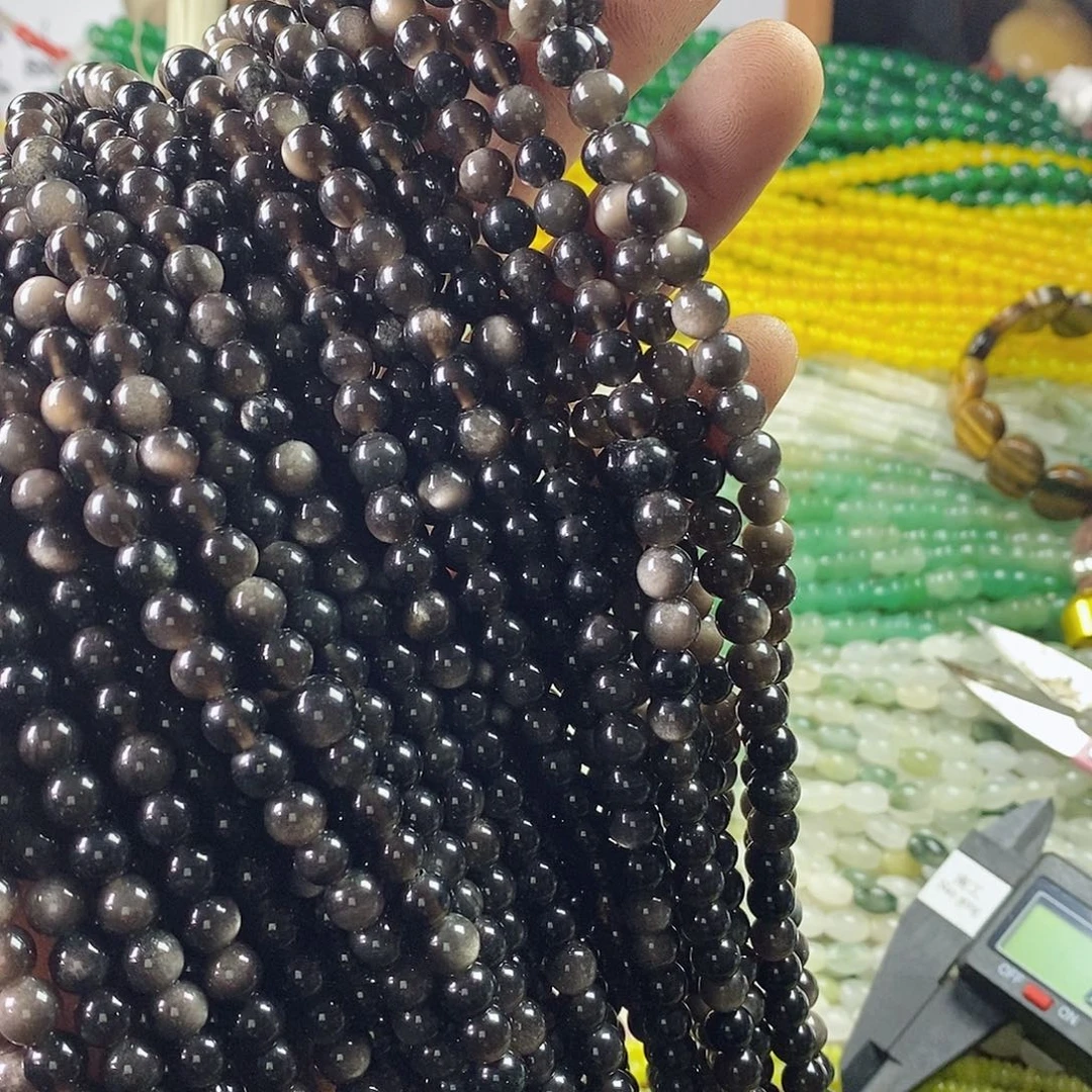 玛瑙/玉髓珠宝半成品合金一条天然6mm银耀石A级圆珠