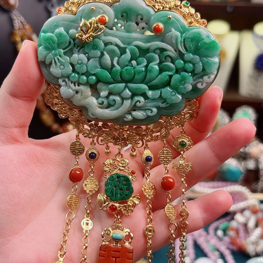 翡翠银S925镶嵌颈饰国风