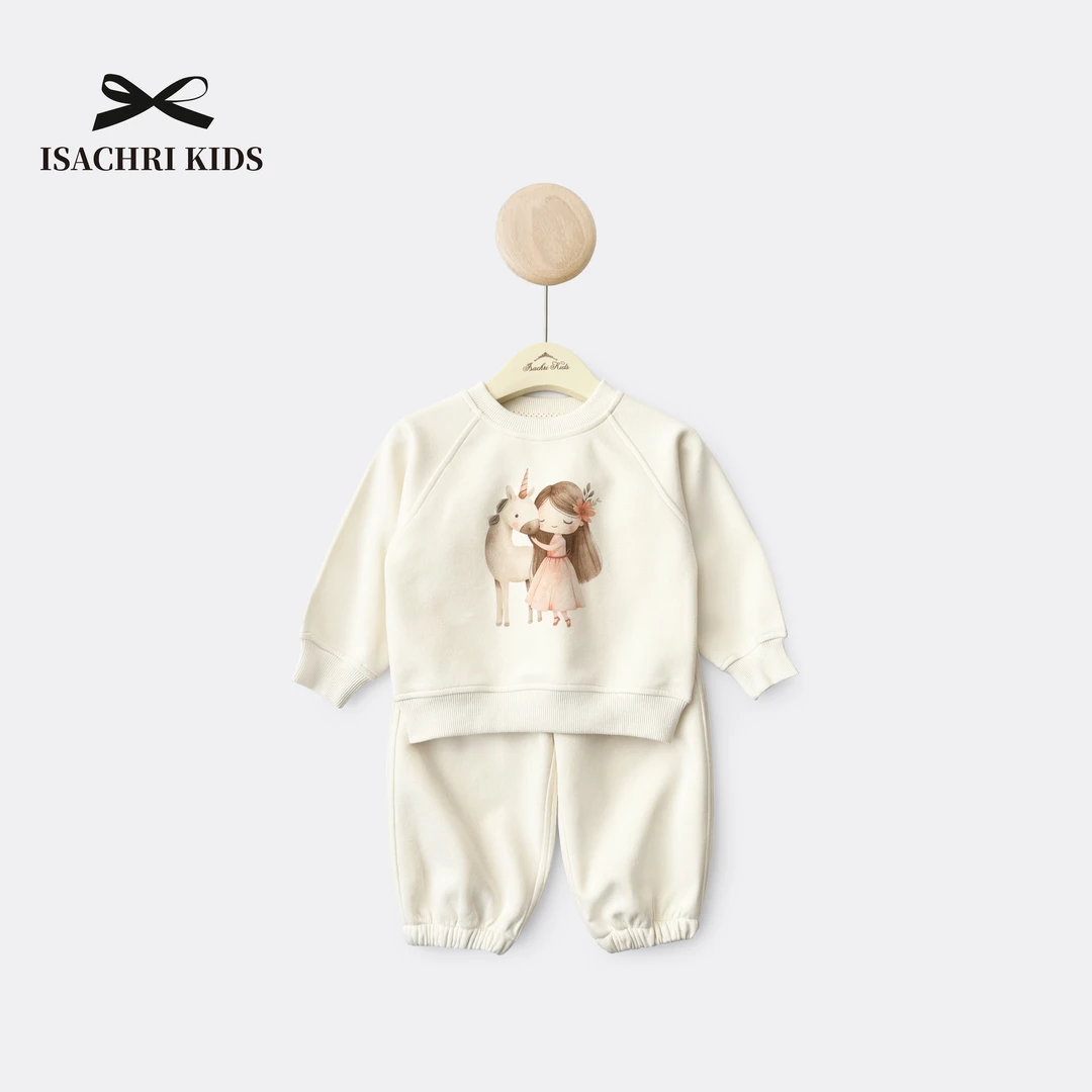 晶晶家【现发】独角兽与小女孩 运动卫衣套装女童休闲套装宝宝IS407
