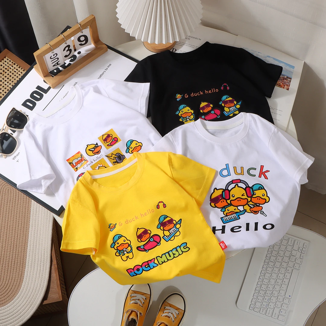 儿童新款服装夏季短袖圆领T恤男女潮流卡通印花百搭上衣纯棉洋气