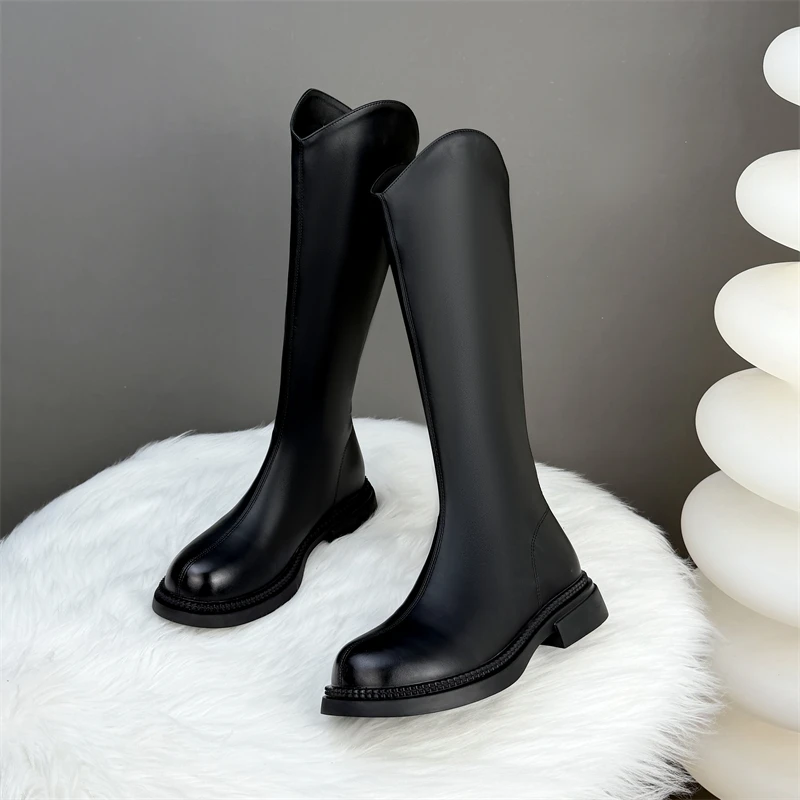 平底显腿长骑士靴2025冬季新款时尚显瘦配裙高级感高筒长靴大码42