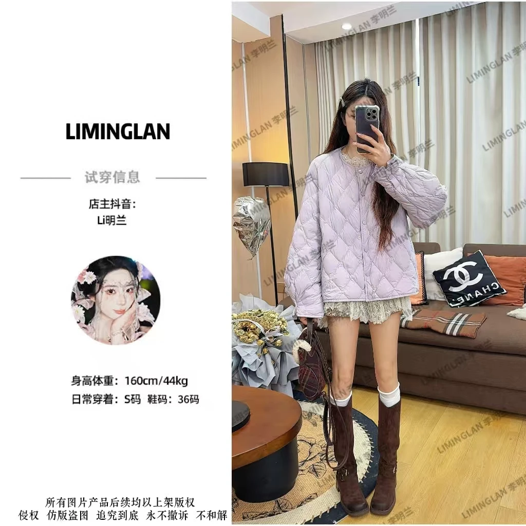 李明兰秋冬新款仙女风森系设计感菱格韩版保暖羽绒服M5003