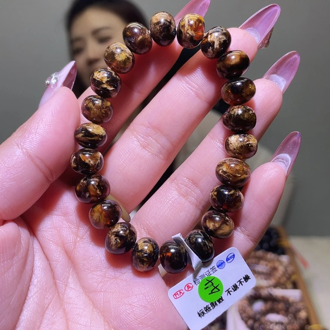 琥珀未镶嵌裸石抚顺琥珀10+黑花手串