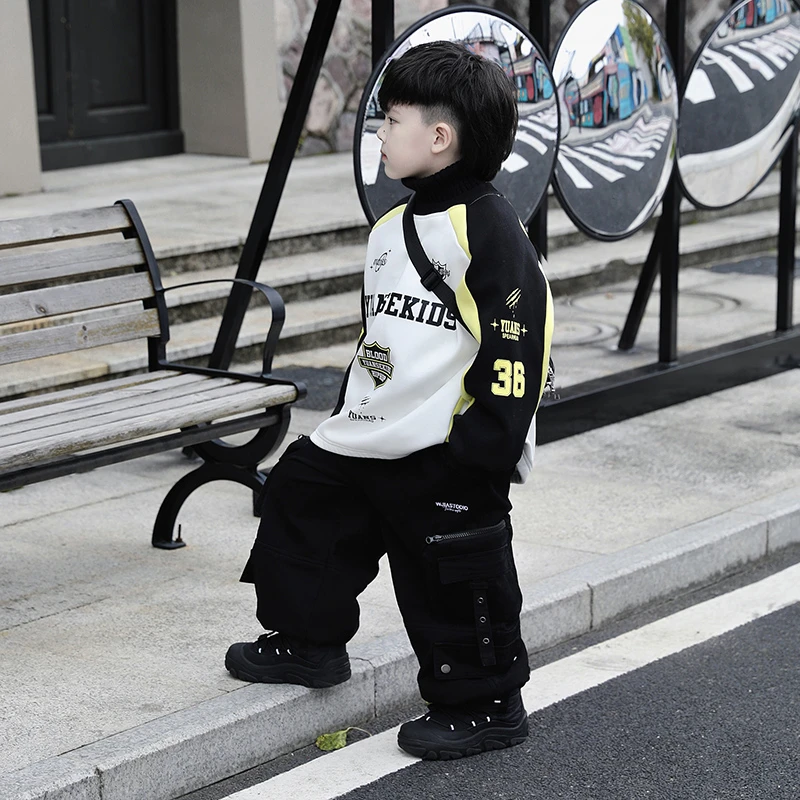 【11.3上新】 Jimmy妈童装【机车卫衣】冬季儿童加绒黑白拼色潮酷卫衣