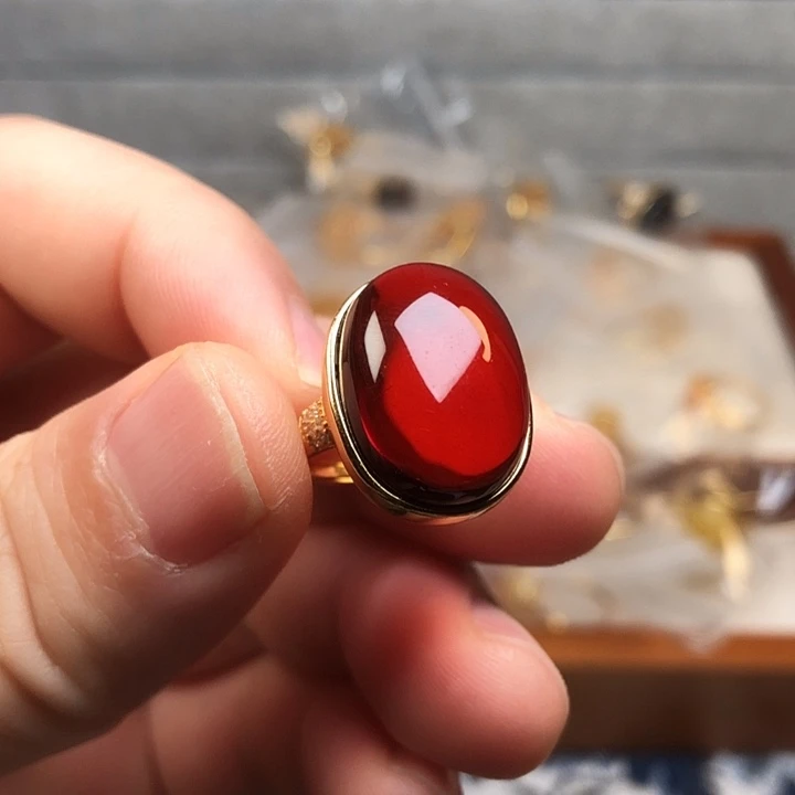 琥珀银S925镀金镶嵌戒指戒指3