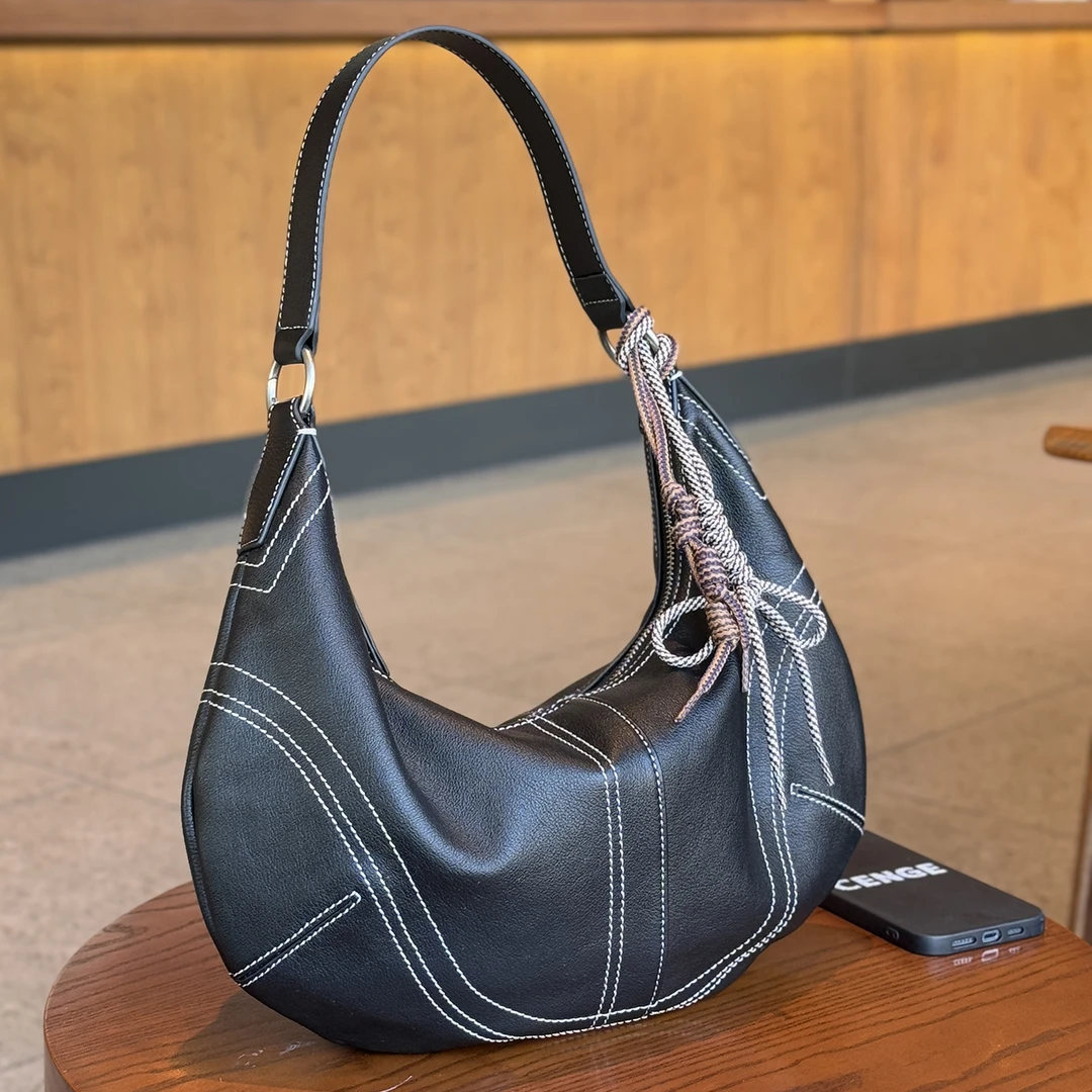 CENGE复古牛皮腋下包小众高级感hobo托特包单肩斜挎月牙半圆包女